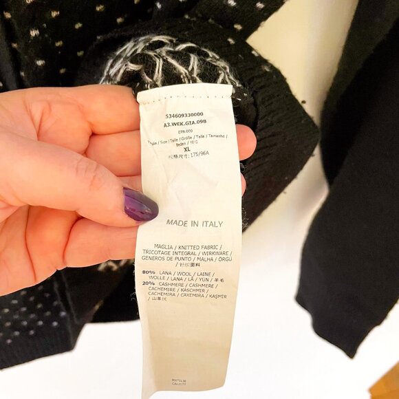 Max Mara Weekend Black Polka Dot Wool/Cashmere Cardigan, Size XL - Picture 4 of 6